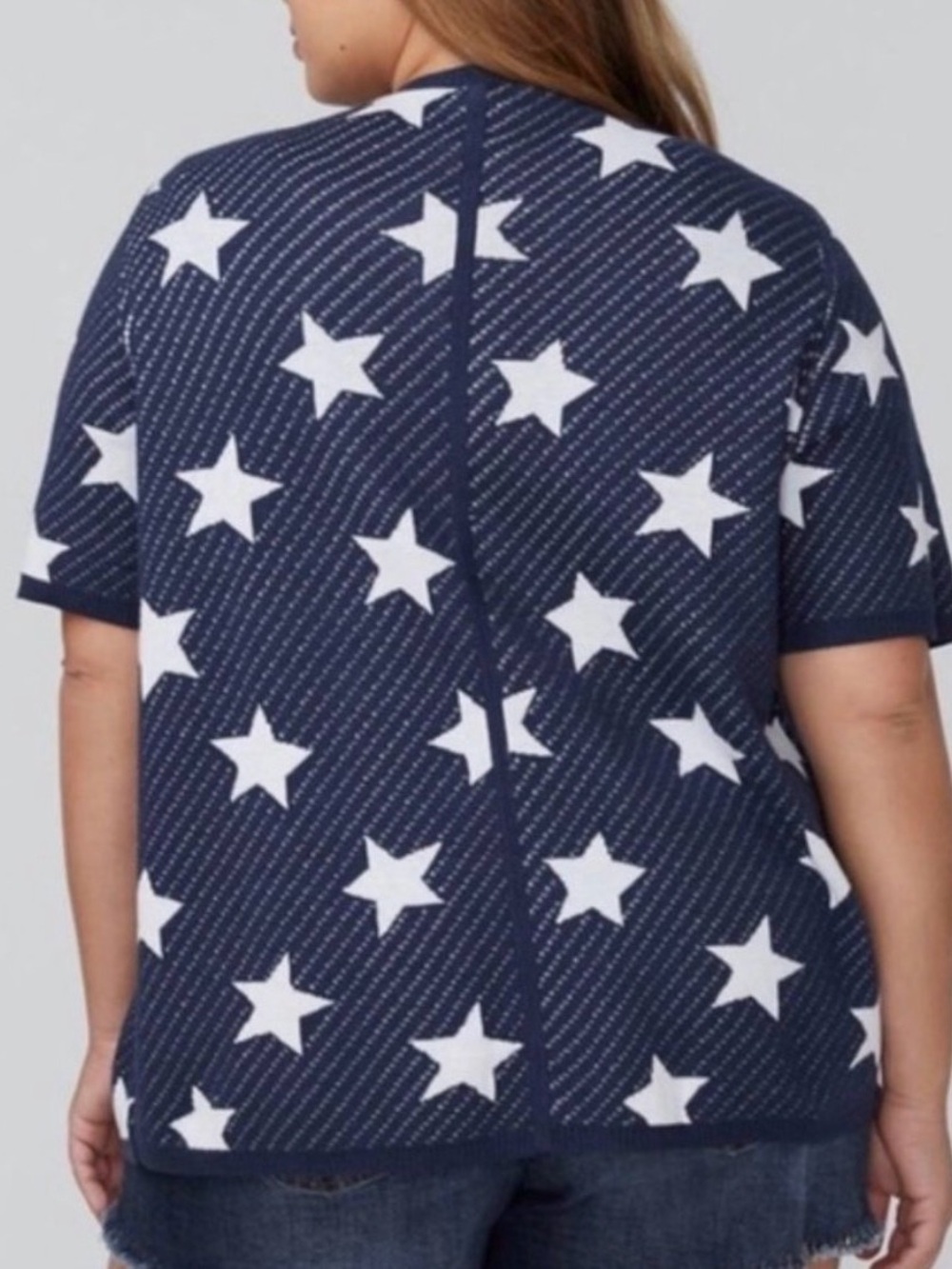 Lane Bryant Navy Blue and White Star Cardigan Sz. 14/16 - Picture 8 of 13